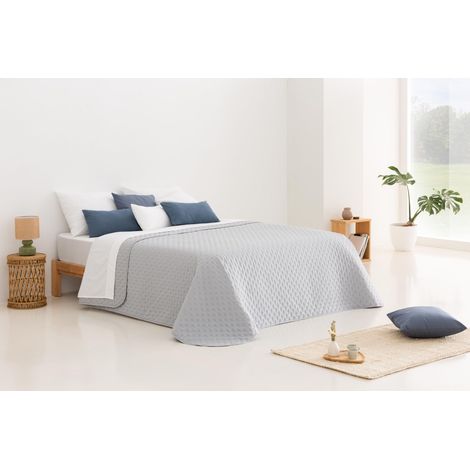 Todocama – Copriletto trapuntato sottile con motivo a stella per primavera, estate, autunno e inverno. 100% microfibra extra morbida. Copre letto multiuso. Letto 140/150/160-250x260 cm, grigio chiaro