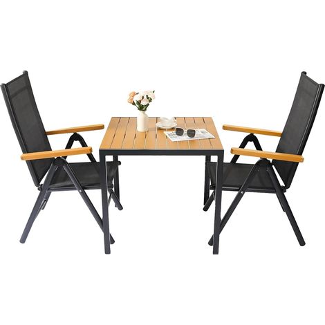 Ensemble de meubles de jardin, chaises pliantes réglables, table carrée en WPC, Noir. Grain de bois (1/2)