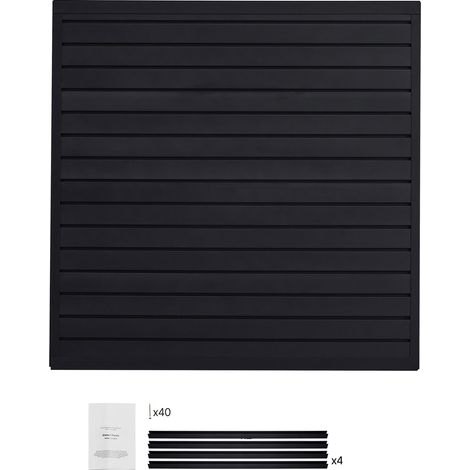 Mophorn 4x4 ft PVC-Lamellenwandpaneel, schwarzes modulares Design. Einfach zu installierende, verstellbare Lamellenwand mit Verbindungsstruktur und DIY-Zuschnittoptionen.