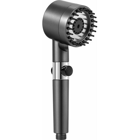 Pommeau de douche, pommeau de douche haute pression anticalcaire  avec 1,5 m flexible de douche en acier et support de douche (gris argent) (1/5)