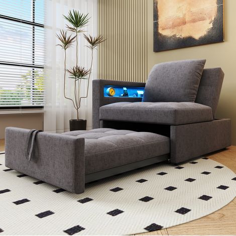 Canapé-lit 3 en 1 177/68/65 cm gris foncé avec dossier réglable, USB, Type-C et LED (1/5)