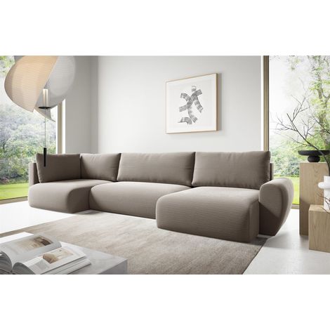 Wohnlandschaft Schlafsofa GALAN Stoff Poso Beige Ottomane Rechts