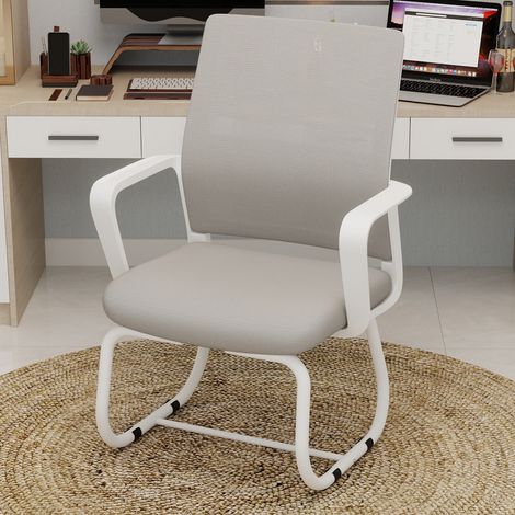 Silla de oficina con respaldo de malla, reposabrazos y base de metal, gris/blanco HAVRYA (1/5)