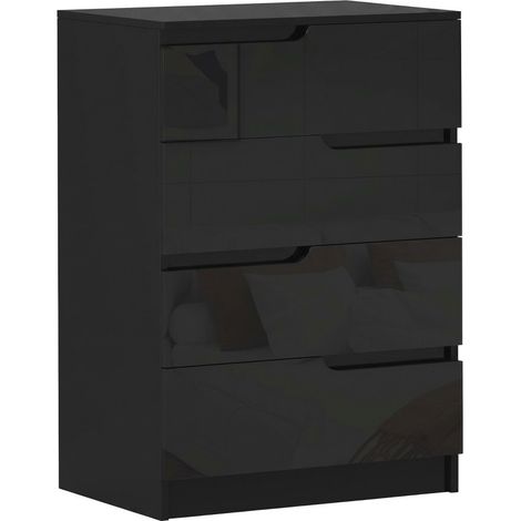 Commode Helys 4 tiroirs moderne noir brillant (1/5)
