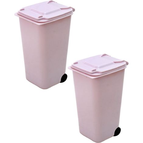 Papelera de plástico mini Xubond con tapa, caja de almacenamiento, organizador de escritorio, portalápices, tela rosa, suministros de almacenamiento para armario