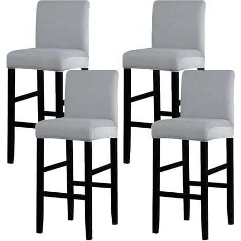 Housse de Bar Élastique 4 Pièces - housse tabouret de bar - housse chaise de bar avec dossier - Pour Tabourets Hauts - Anti-Taches - Respirable - Couverture Amovible Gris Argenté (1/5)