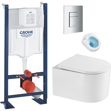 Grohe Pack WC Bâti autoportant + WC sans bride SAT + Abattant SoftClose + Plaque Chrome (ProjectDelanoTQ-1) (1/5)