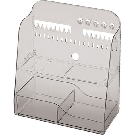 Boîte de rangement bureau, organiseur maquillage plastique transparent gris, coffret bijoux, tiroir vanité, bac pour armoire plan de travail (1/5)