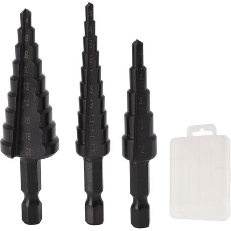 3pcs Foret étagé en acier rapide HSS avec queue hexagonale pour métal bois panneau isolant (1/5)