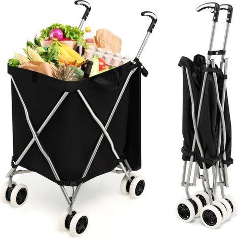 Chariot de courses pliable à roulettes, capacité 90 L, noir (1/5)