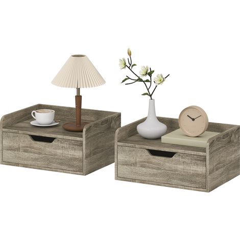 Set aus 2 wandmontierten Nachttischen mit Schublade und erhöhter Tischplatte, 40 x 30 x 19,5 cm, grau