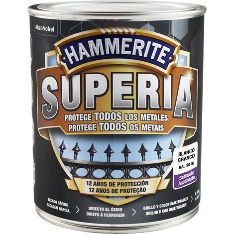 HAMMERITE superia satinado blanco 0.750 l , Hammerite Superia satinado blanco 0.750 L Nueva generación en esmalte antioxidante al agua Aplicado directo al óxido sin necesid (1/2)