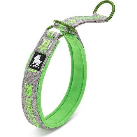 Gepolstertes Hundehalsband aus weichem, atmungsaktivem Nylon mit reflektierenden Streifen, verstellbar.