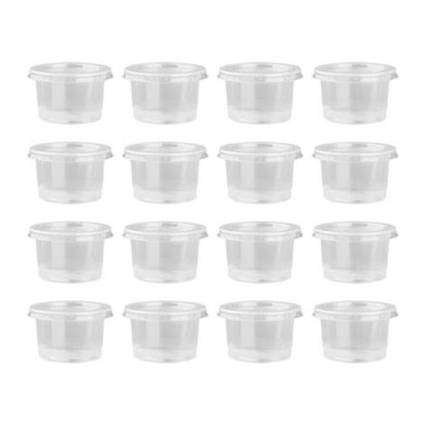 100 bicchierini monouso in plastica trasparente con coperchio per salse e chutney, bicchierini portatili (30 ml) (1/5)