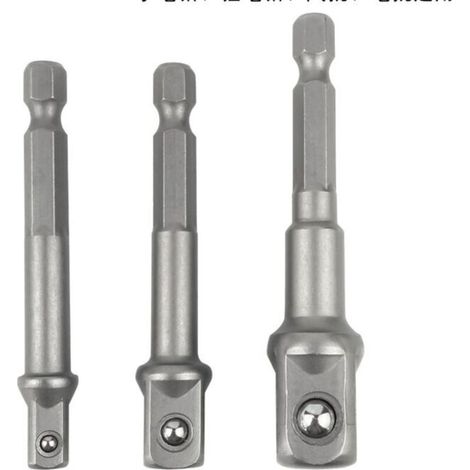 Adattatore da 6 punte a 1/4, 1/2, 3/8 quadrato - Set di 3 adattatori per bussole esagonali con dadi e prolunga per avvitatore a batteria -Crezuo