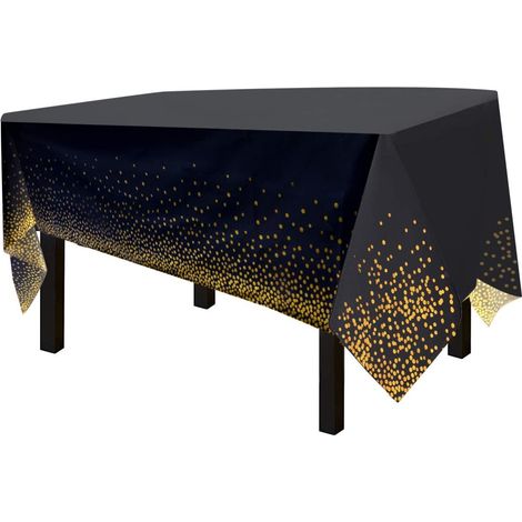 Table Cover - Disposable Plastic PEVA - 137 x 274 Cm - Black Gold Foil Dot Design - Indoor Outdoor Use - 4 Pieces (1/5)
