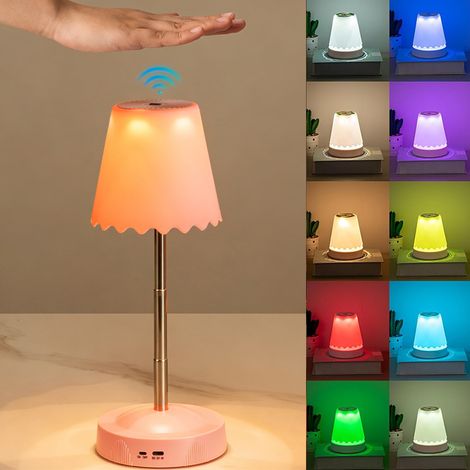 Lampe d'ambiance à détection gestuelle, veilleuse rechargeable, lampe de chevet sans fil, hauteur et luminosité réglables, 7 couleurs et 3 modes RGB (1/5)