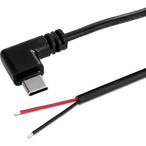 Câble d'alimentation USB-C coudé de 1 m avec 2 broches, fil nu de calibre 22 AWG, compatible avec la charge 5 V 3 A (1/5)