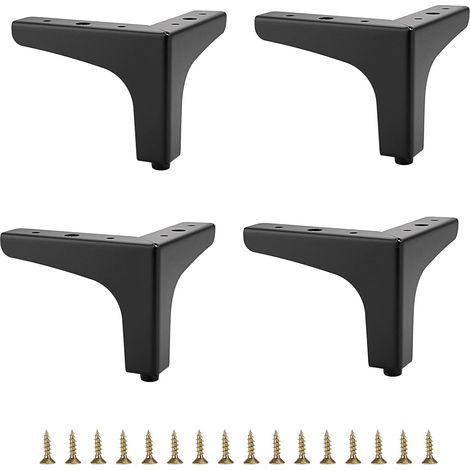 Pieds de canapé et meuble TV modernes, lot de 4, 10 cm, noirs, pour remplacement.