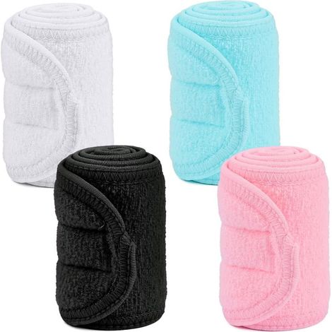 Lot de 4 bandeaux de maquillage pour le visage, bandeaux de cheveux lavables pour femmes, bandeaux de rasage de maquillage, exercice facial, yoga (bleu rose noir blanc) (1/2)