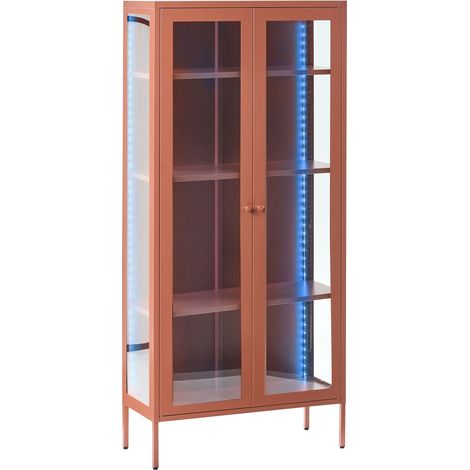 Credenza in acciaio con 2 ante ed elementi in vetro marrone dorato Harty