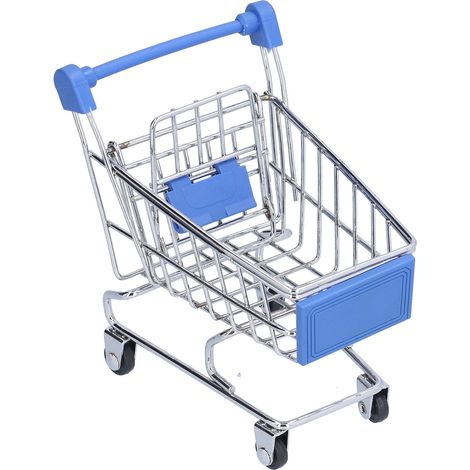 Mini chariot de supermarché bleu élégant et polyvalent, robuste et durable, idéal pour la maison, la cuisine ou le bureau. (1/5)