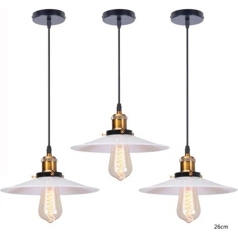 U-Do 3Pcs Rétro Suspension Luminaire Réglable Vintage Lampe en Fer Blanc E27 26CM Lustre éclairage décoration Chambre Cuisine Salon (1/4)