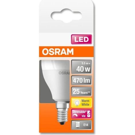 OSRAM Ampoule LED - E14 - Warm White - 2700 K - 5,50 W - remplacement pour 40-W-Incandescent bulb - givré - LED Retrofit RGBW lamps with remote control