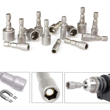 10 Pièces Douille Visseuse 6-19mm - Adaptateur Embout, Hexagonal Pour Tournevis à Écrou de pour Perceuse à Main, Tournevis Électrique, Clé à Douille (Acier au chrome vanadium) (1/3)