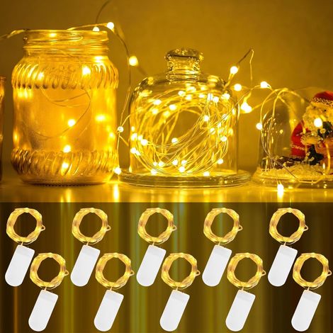 Guirlande Lumineuse 10x2m, 20 LED par Guirlande, Alimentation par Piles, Décoration Noël Extérieur/Intérieur, Mariage, Jardin, Lumière Blanc Chaud