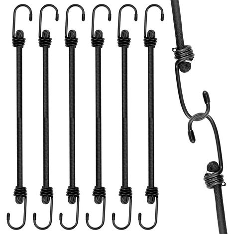 Juego de 6 cuerdas elásticas de goma con ganchos - 100 cm - Para camping, senderismo, tiendas de campaña, lonas, barcos (1/5)