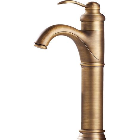 Grifo mezclador de lavabo de baño de latón antiguo, grifo de agua fría y caliente, grifo mezclador montado en cubierta, grifo mezclador de lavabo de barco, alto (1/5)