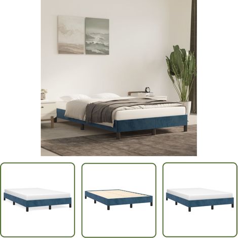 The Living Store Cadre de lit sans matelas bleu foncé 120x190 cm velours - Cadre De Lit - Lit Double - Lit Velours - Lit Bleu - Meuble Chambre (1/5)