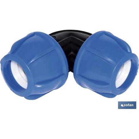 Coude à 90° PP PN16 75x75 pour tuyaux en polyéthylène, pression 16 bars, noir