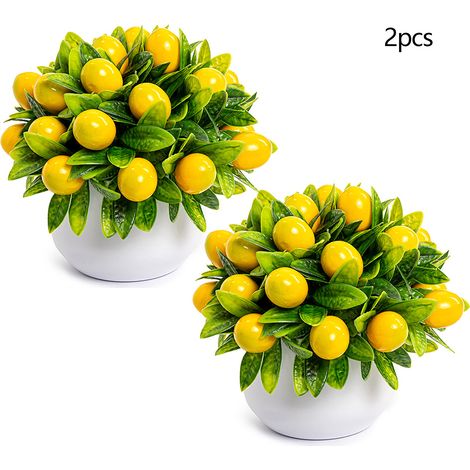(2er-Set) 2 künstliche Topfpflanzen in Herzform, kleine Früchte, Bonsai, künstliche Blumendekoration, Fotorequisite, Bürodekoration (Glückszitrone) (1/3)
