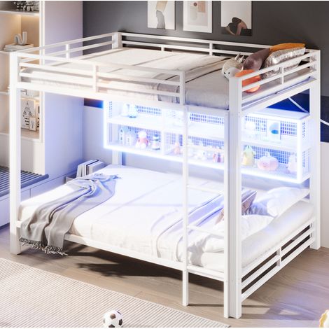 MEUBLIV Etagenbett 140x200 cm Weiß – Stauraum und LED, ohne Matratze (1/5)