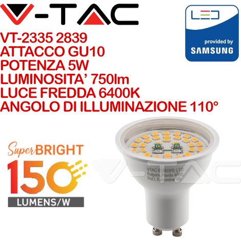 Lampada Led GU10 5W 800LM 220V 110 Gradi Freddo 6400K 160LM/W Massimo Risparmio SKU-2839 (1/5)
