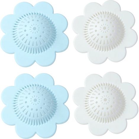 Confezione da 4 filtri universali in silicone anti-intasamento per lavandini e docce - Blu/Bianco (1/5)