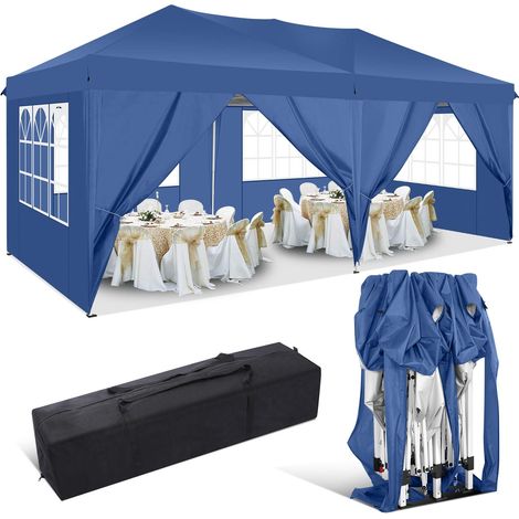Gazebo Pieghevole da Giardino. Gazebo Impermeabile Pop Up da 3x6m con Pannelli Laterali. Tendone da Esterno. Altezza Regolabile. Protezione UV. and acqua, Barnum pieghevole per matrimoni, picnic, merc (1/5)