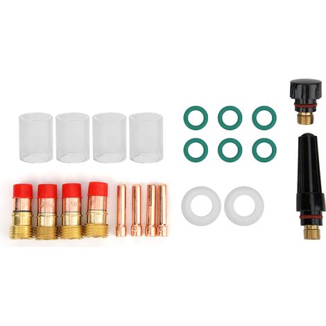 23 pièces Lentille à gaz TIG, corps de collet, bouchon arrière, verre de protection 10 pour torche de soudage TIG WP-17/18/26 (1/5)