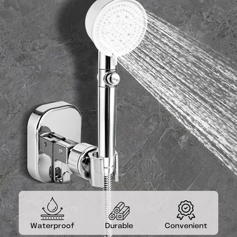 Supporto per soffione doccia interamente in metallo, staffa regolabile a parete per soffione doccia, si fissa con un robusto disco adesivo o può essere installata tramite foratura (cromato) (1/3)