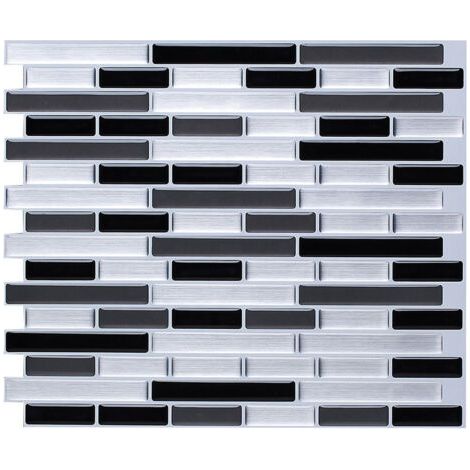Brushed Silver Self-Adhesive Tile Wallpaper 28 x 24 cm Mosaic Style Wall Sticker Waterproof Decorative Film for Bathroom and Kitchen Wall Tiles (1/4)