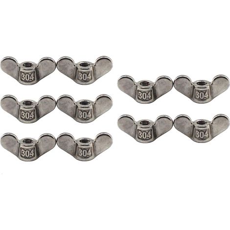 Lot de 10 écrous à ailettes M6 en acier inoxydable 304 - Vis torsadées à la main - Écrou en forme d'aile de papillon (1/5)