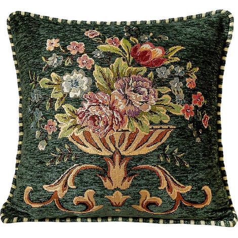Housse de coussin décorative 48x48cm, lavable en machine, motif floral, carrée, pour mobilier d'intérieur et d'extérieur, multi-usages-Green (1/5)