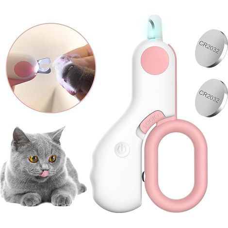 Coupe-griffes pour animaux avec lumière LED - Coupe-griffes pour chats, chats, chiots, chiens, lapins, oiseaux et chatons d'intérieur - Outils de toilettage (rose) (1/5)