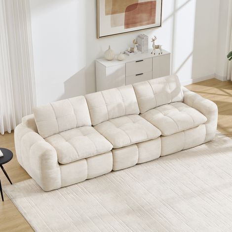 Divano modulare 3 posti senza struttura, ciniglia beige, montaggio senza attrezzi OKMYHOME (1/5)