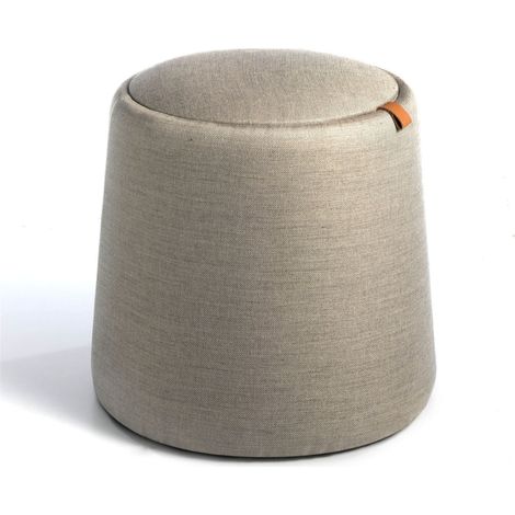 Pouf rembourré tissu avec poignée en cuir - Gris, chêne (1/5)