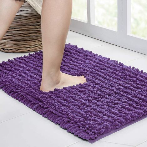 Tapis De Bain Non Glissant - Chenille À Rayures - 43 X 60 Cm - Violet Foncé - 1 Pièce (1/5)