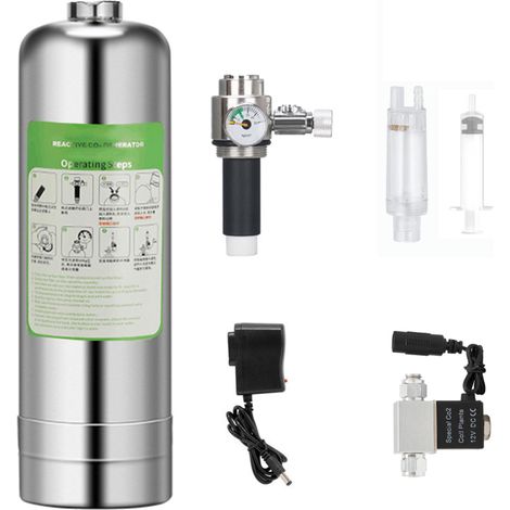 Kit générateur de dioxyde de carbone pour aquarium de 5 L, système cylindrique en acier inoxydable avec électrovanne, kit réacteur à dioxyde de carbone pour aquarium planté (1/5)