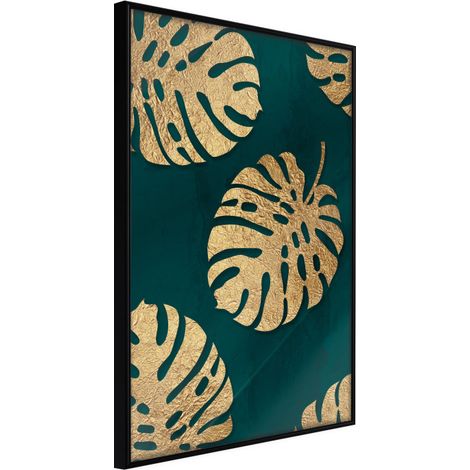 Affiche Murale Encadrée "Gilded Monstera Leaves" 40 x 60 cm Noir